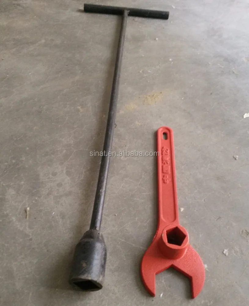 Outdoor secure red fire fighting ground fire hydrant wrench