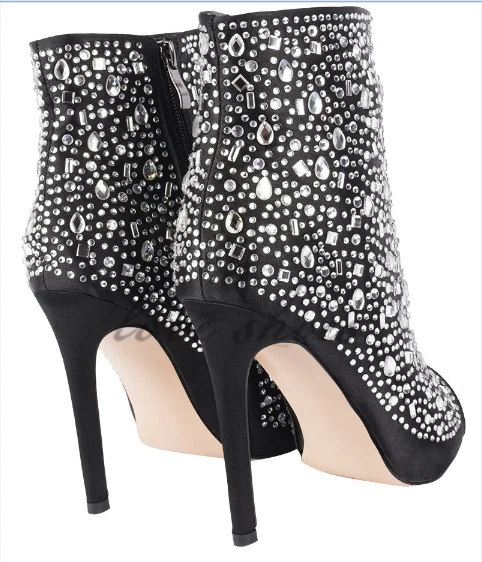 
Women gender ankle boots fashion high stiletto heel open toe with shimmering jewels ankle boots 