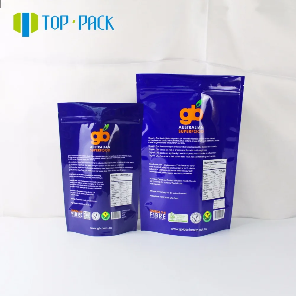 250g 500g 1kg chia seeds ziplock packaging stand up packing bag with window