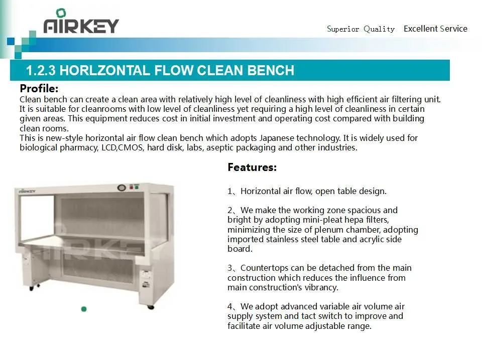 ISO5 horizontal laboratory laminar flow hood with H14 filter clean bench
