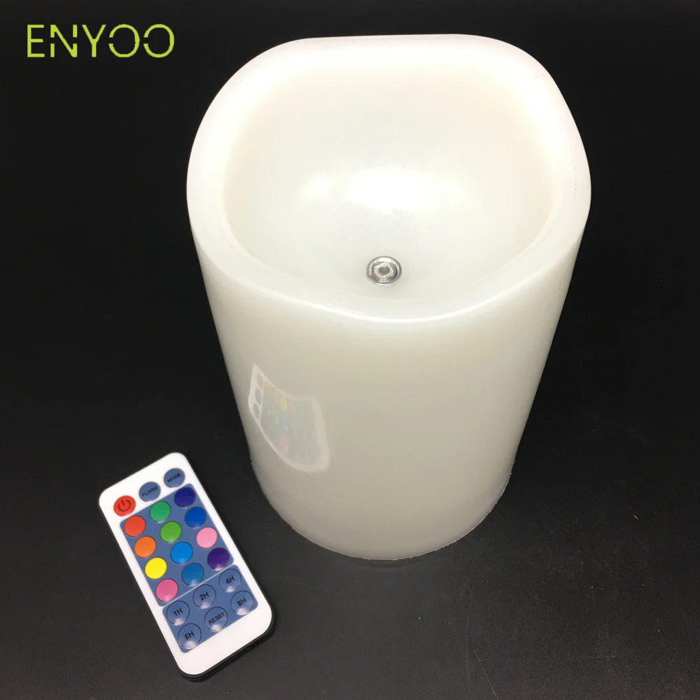 
Battery Operated Pillar PE and Wax Color Changing Flickering Laser LED Candle with 21 Keys Remote Control 