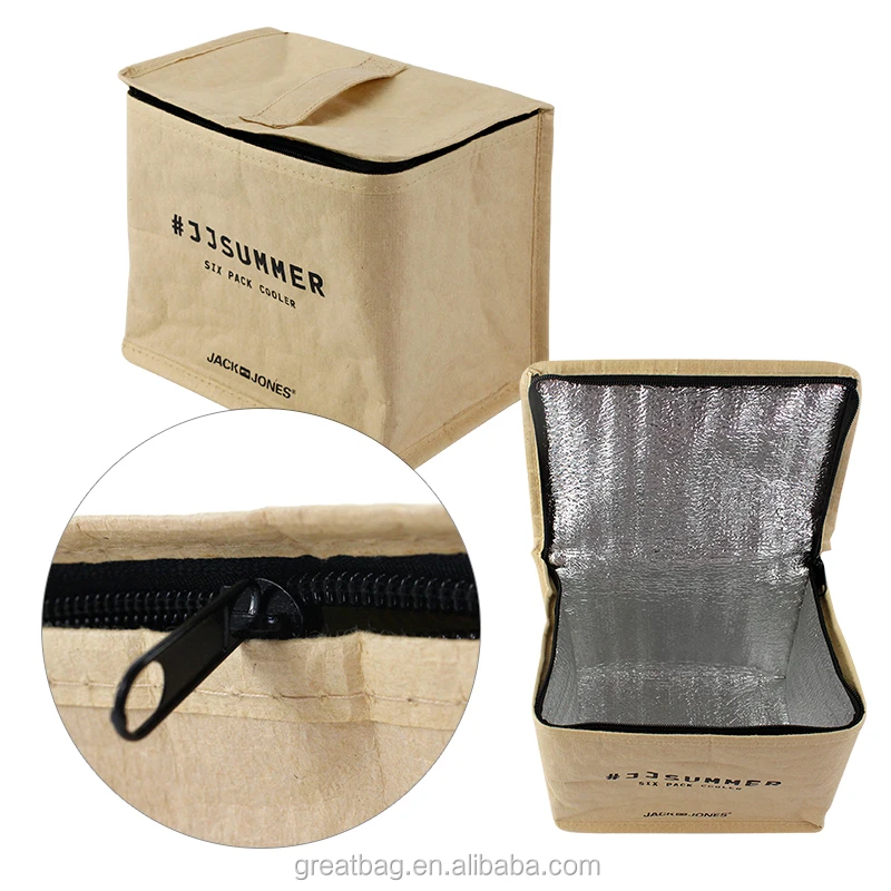 Портативные, сделанные на заказ, из крафт-бумаги, изолированные, шесть упаковок, охлаждающие сумки
