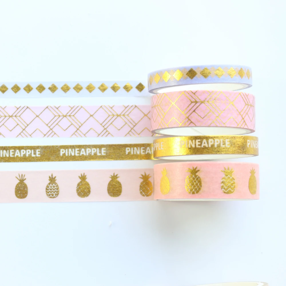 Cute gold foil school decoration washi tapes for diary planner notebook stationery, DIY kraft masking tape for photos,4pcs