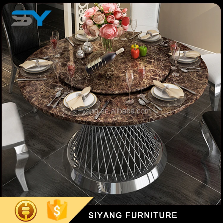 Chinese furniture import expanding round table marble dining table and chairs CT007