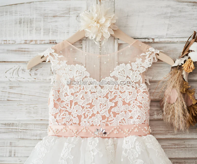 Ivory Lace Tulle Hi Low Wedding Flower Girl Dress Princess Birthday Party Dress Kids Toddler Dress