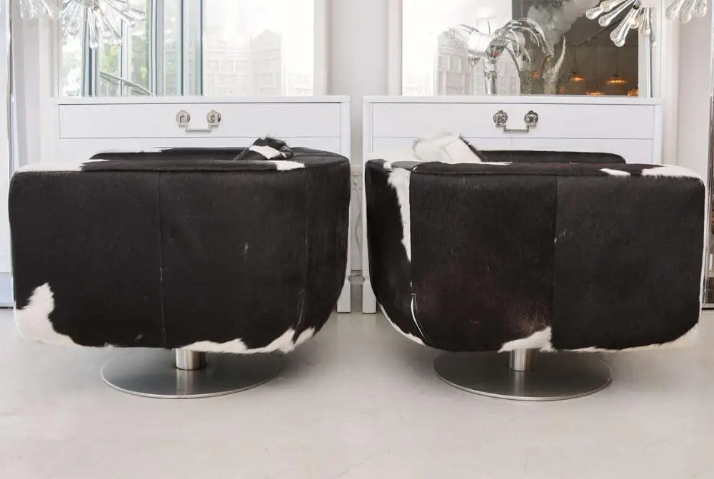 Rotating Base Premium Club Arm Chair with cowhide fur  / swivel cowhide chair  MP-89021#