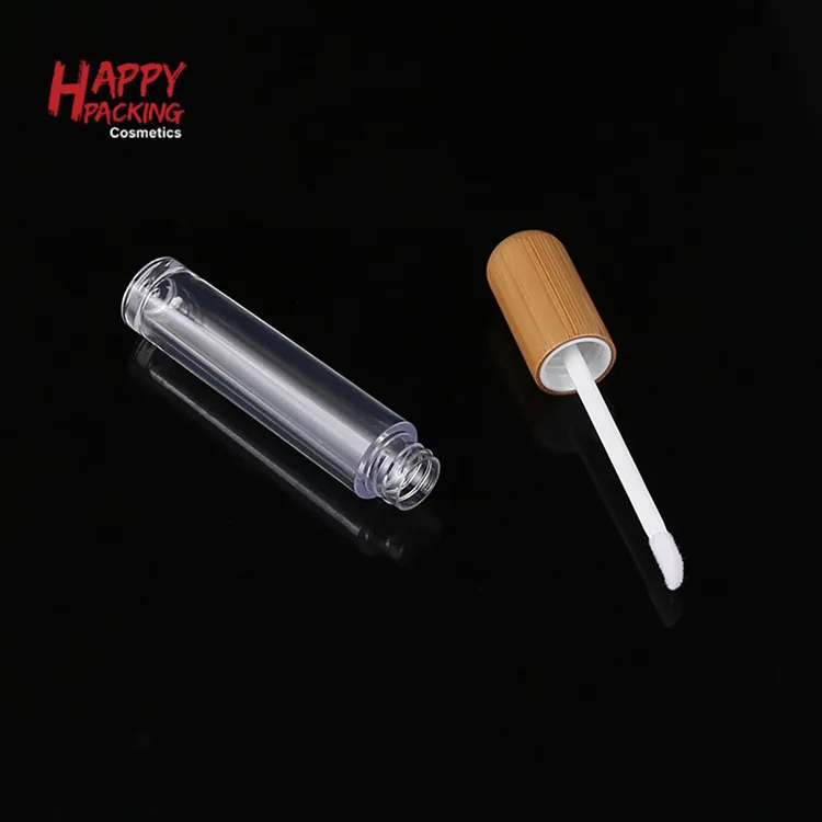 Hot Sell Bamboo Wooden Printing Lid Lipgloss Lipstick Lip Gloss Tube Empty Cosmetic Packaging Plastic Lipstick Tube