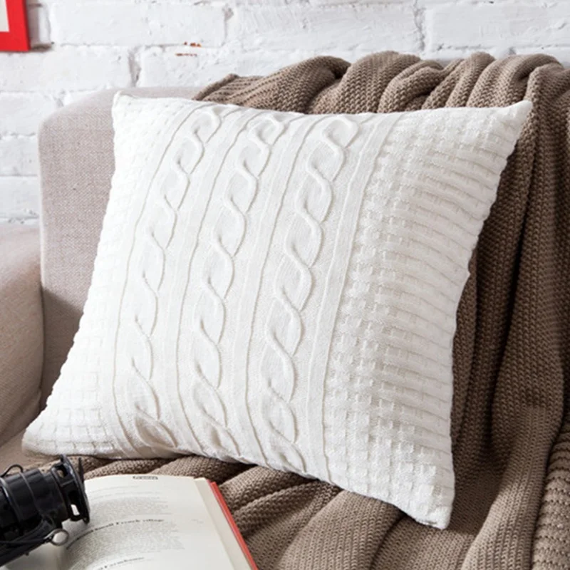 Cheersee cream big square twist knit wholesale home decor cotton wholesale pillow case for chair