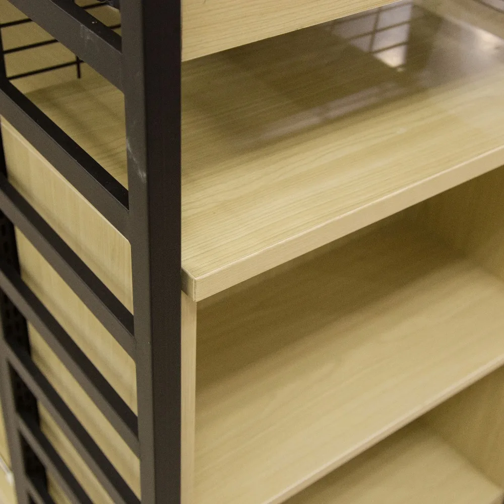 Supermarket rack steel shelf, wood rack/ wooden and steel display shelf