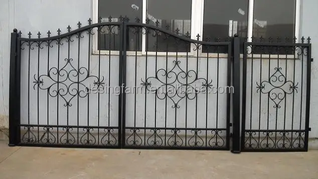 powder coated ornamental sliding swinging wrought iron gate for garden