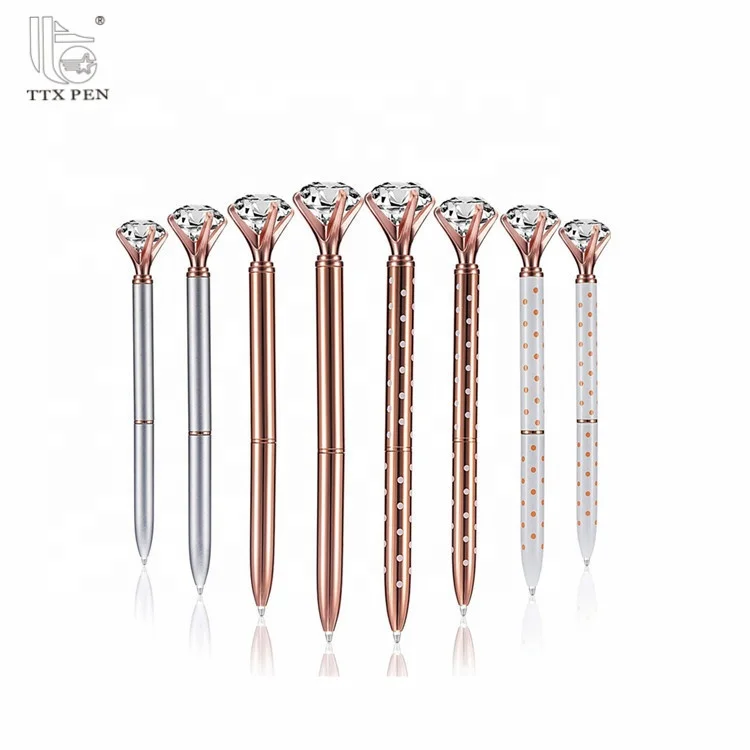 TTX Custom Beautiful Crystal Diamond Shaped Top Glitter Metal Promotional Ballpoint Pen With Custom Logo