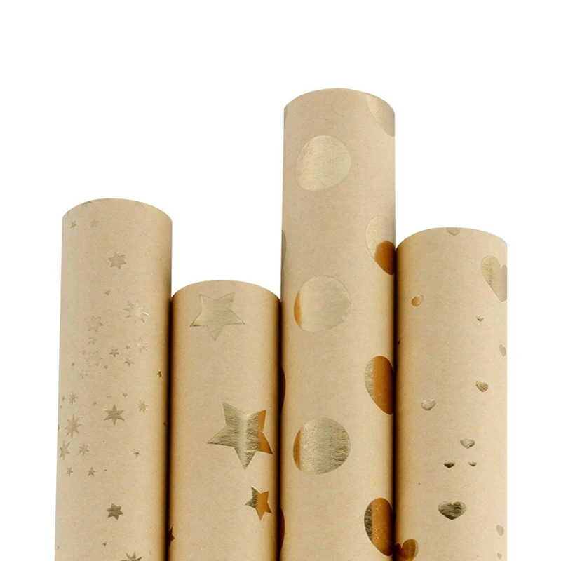 Высококачественная Золотая фольга с принтом коричневая крафт-бумага для упаковки подарков