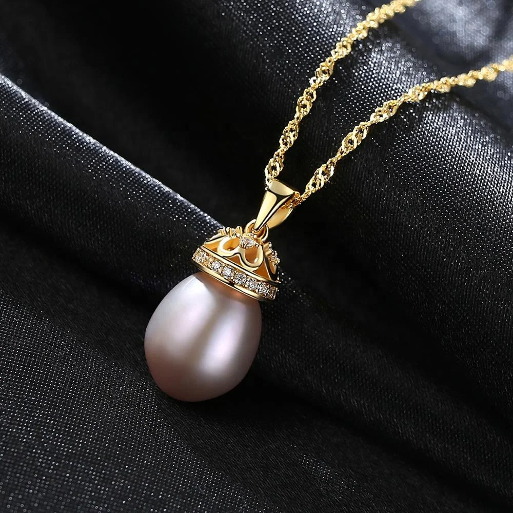 CZCITY New Arrival Wholesale Gold Chain Girl Silver Unique Rice Pearl Fresh Water Pearl Necklace Trendy