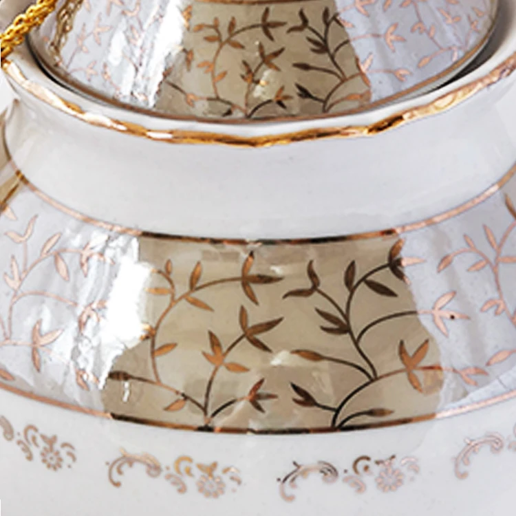 New Luxury Restaurant Drinkware Ceramic Tea Pot 8 Inch Coffee Color Gold Leaf Porcelain Tea Pot & Kettles