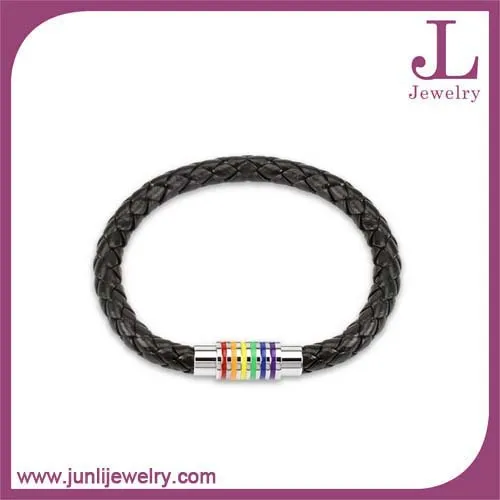 Magnetic Leather LGBT Gay Men Rainbow Bracelet