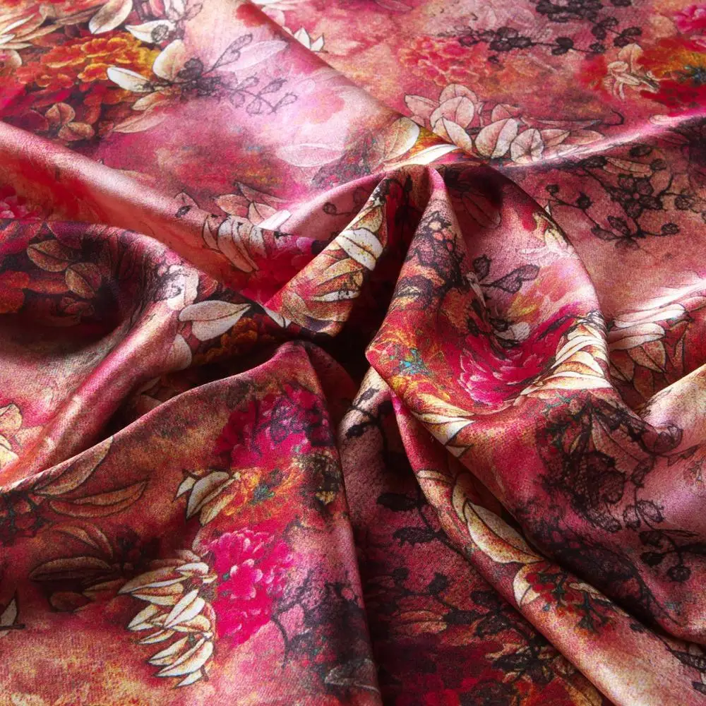22mm heavy weight Printed satin silk fabric