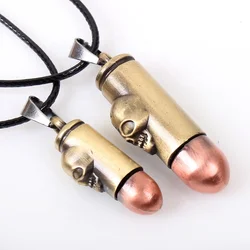 Couple jewelry necklace skull bullet pendant necklace for women/men wax rope strings bullet multiple pendant necklace