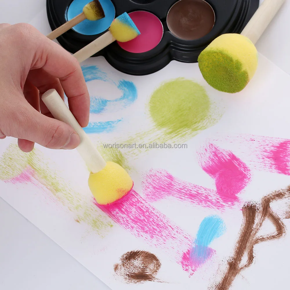 4Pcs/set Sponge Paint Brush Toys Wooden Handle Seal Sponge Brushes Kids Children Drawing Painting Graffiti Tools School Supply