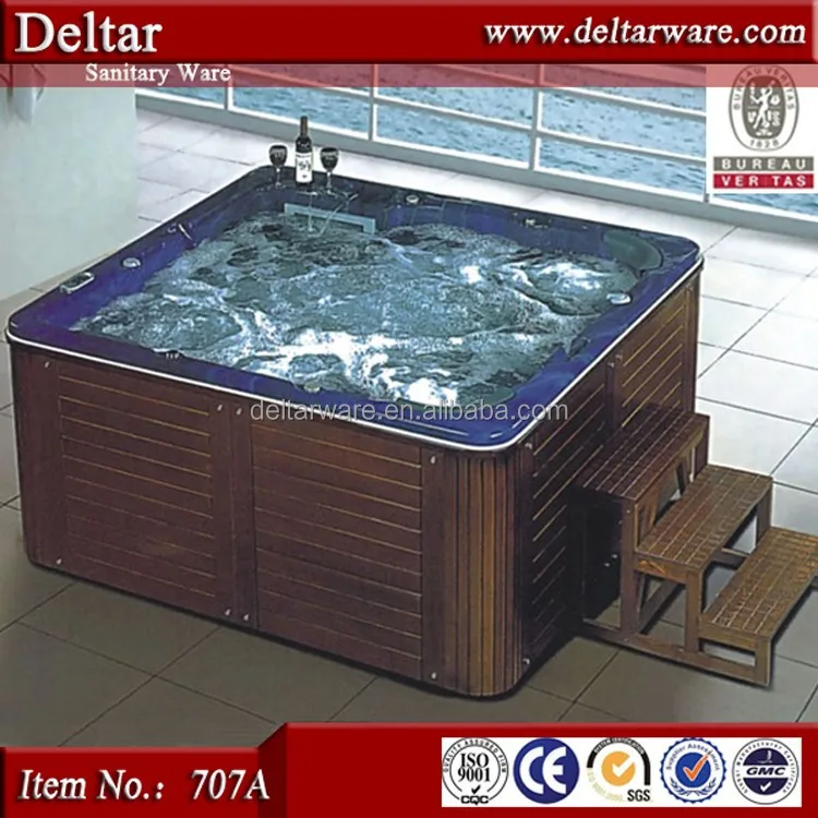 1.84 meter length home garden use wooden bathtub with lid on , air jet massage wood bathtub