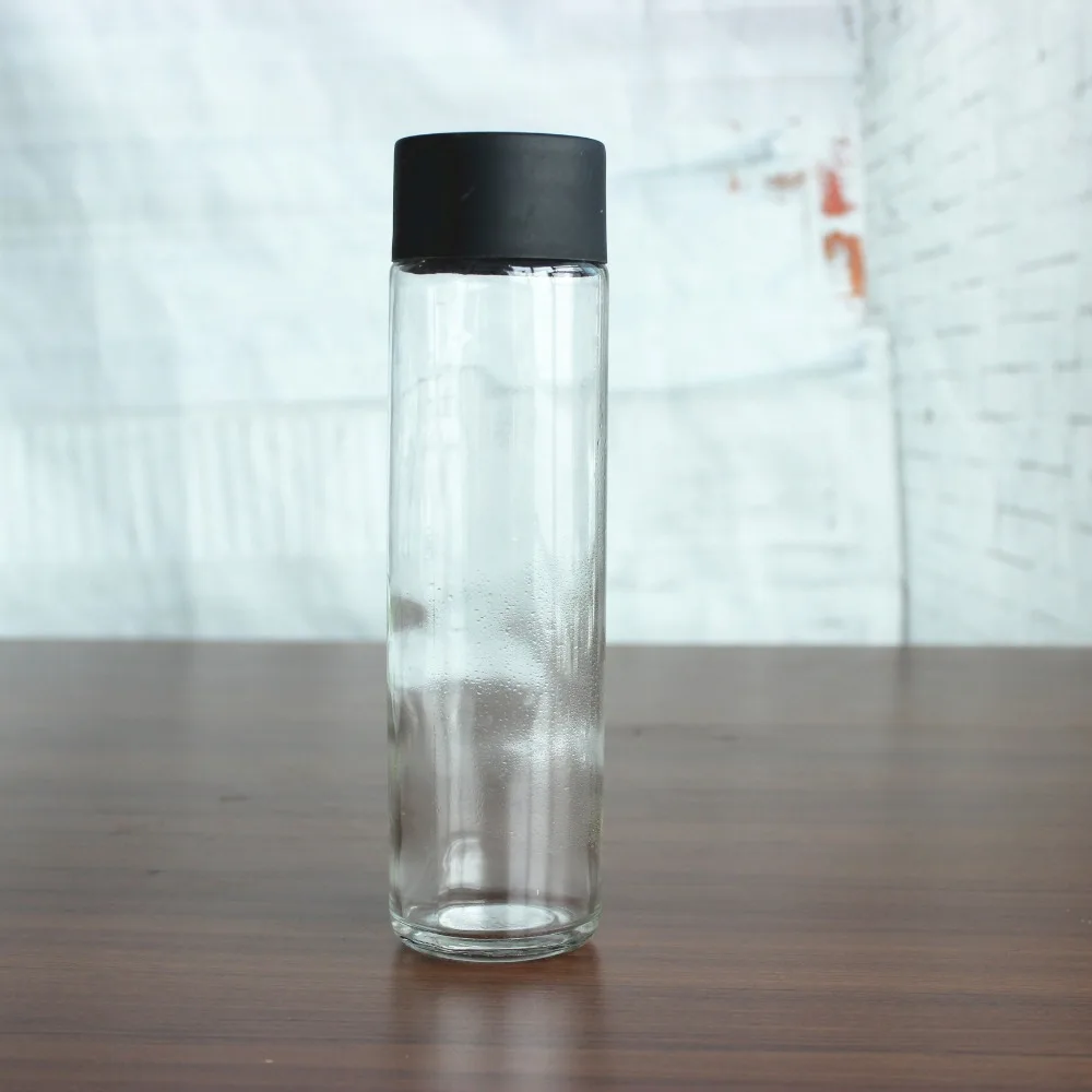 400ml customized  voss style water bottle drinking glass bottle with plastic lid