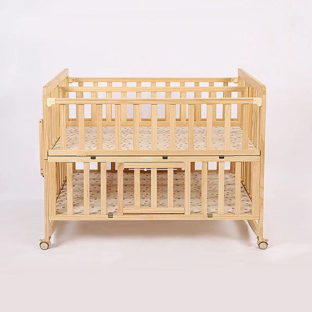 Twin cot bed /solid wood no paint large size multifunction cradle bed widened twin baby crib bed