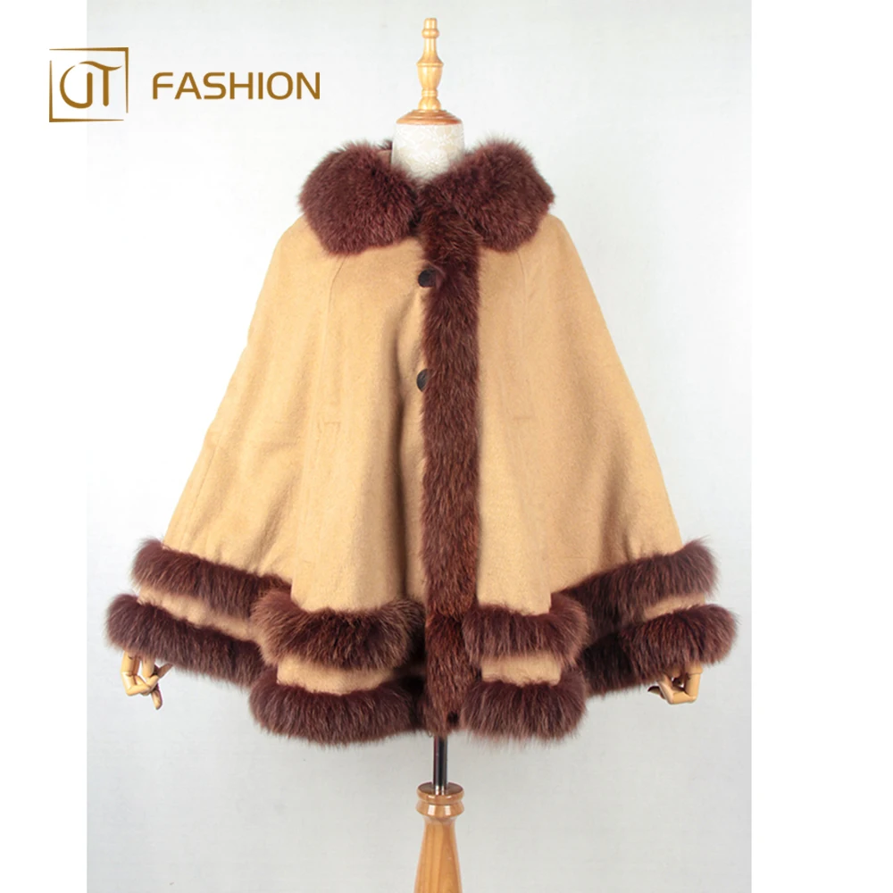 Новый дизайн jtfur оптовая продажа Женская мода пользовательские размер Пушистый Лисий мех теплые пончо