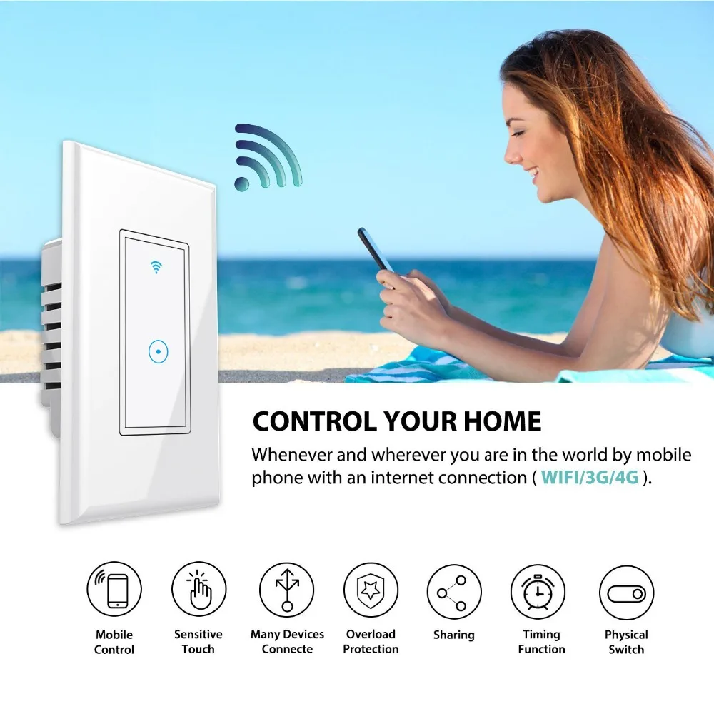 
APP Remote Control Wall Touch App WiFi Smart Home Light Wireless Switch for Amazon google home 