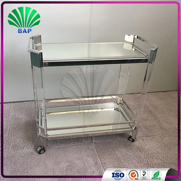 New Style Mirrored Top Trolley Hotel Metal Wine Trolley Bar Cart Trolley