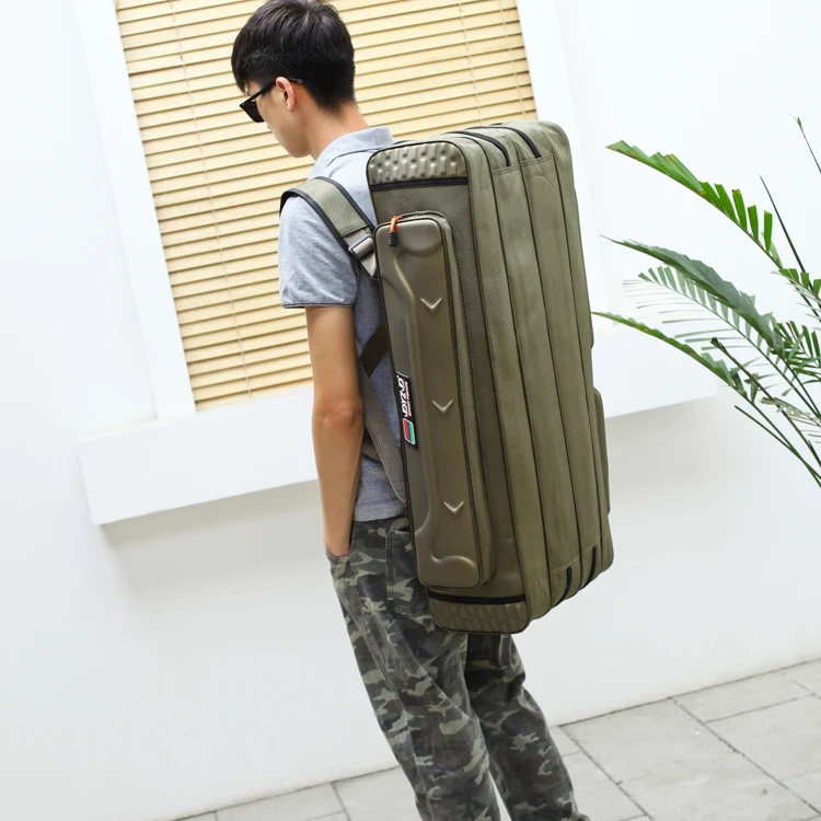 3 layers camouflage canvas waterproof spacious wheel-mounted folding fishing rod bag