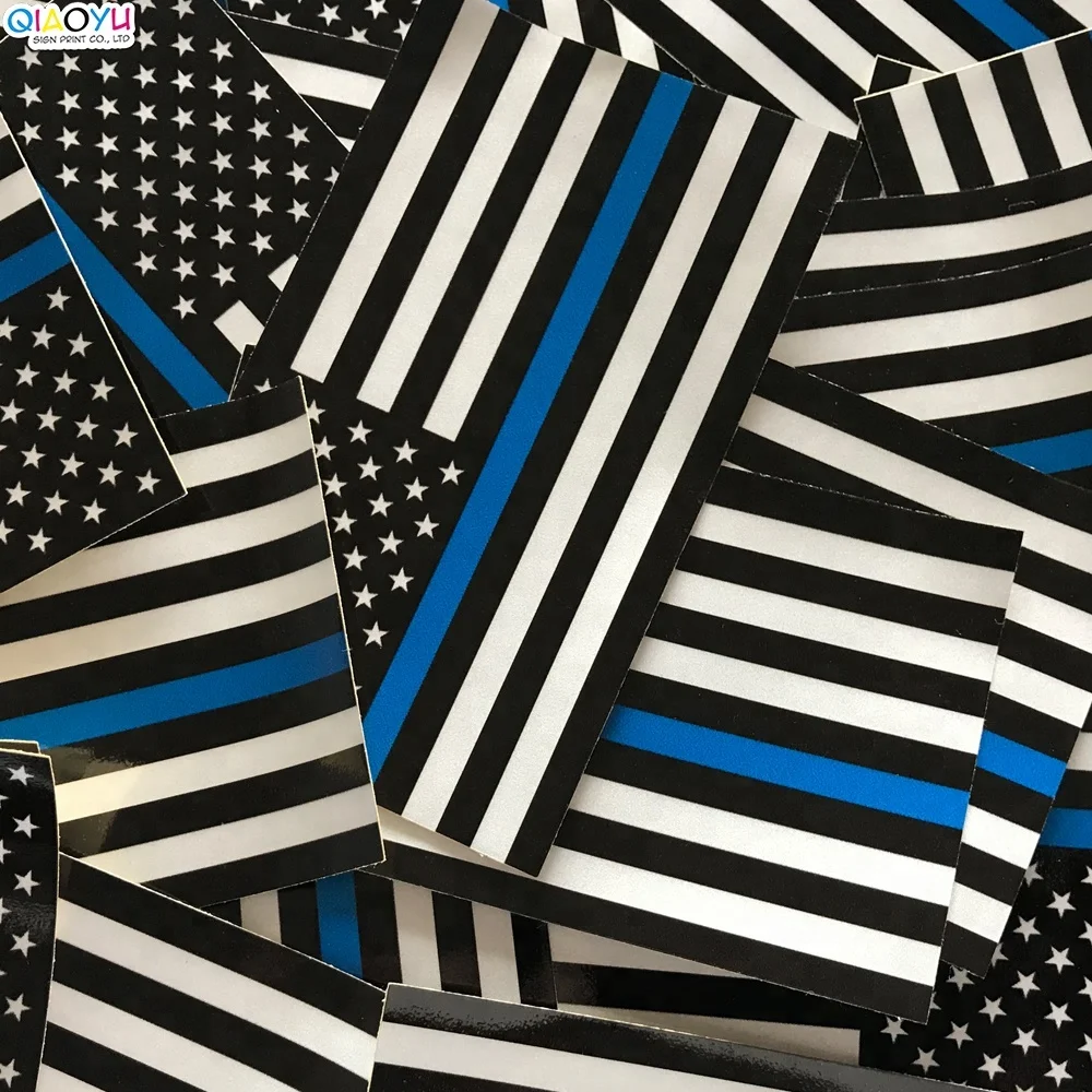 Индивидуальная Светоотражающая наклейка с американским флагом с тонкой синей линией, 5x3 дюйма, наклейка с американским флагом