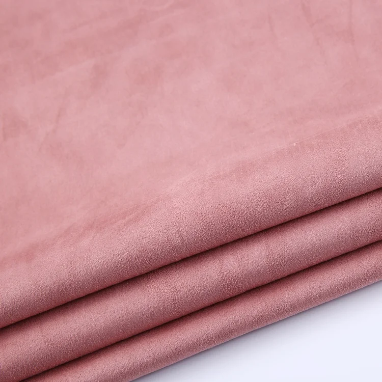 Weft pink fabric textile polyester anti wrinkle suede fabric for women clothes