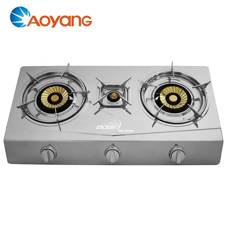 Высококачественная настольная газовая плита высокого давления с 3 горелками из нержавеющей стали