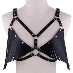 Sexy Womens Bikini Leather Harness Body Bra Punk Bondage Tassel Waist Belts