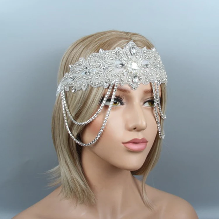 Hair accessories clips clear crystal applique women wedding feather headbands