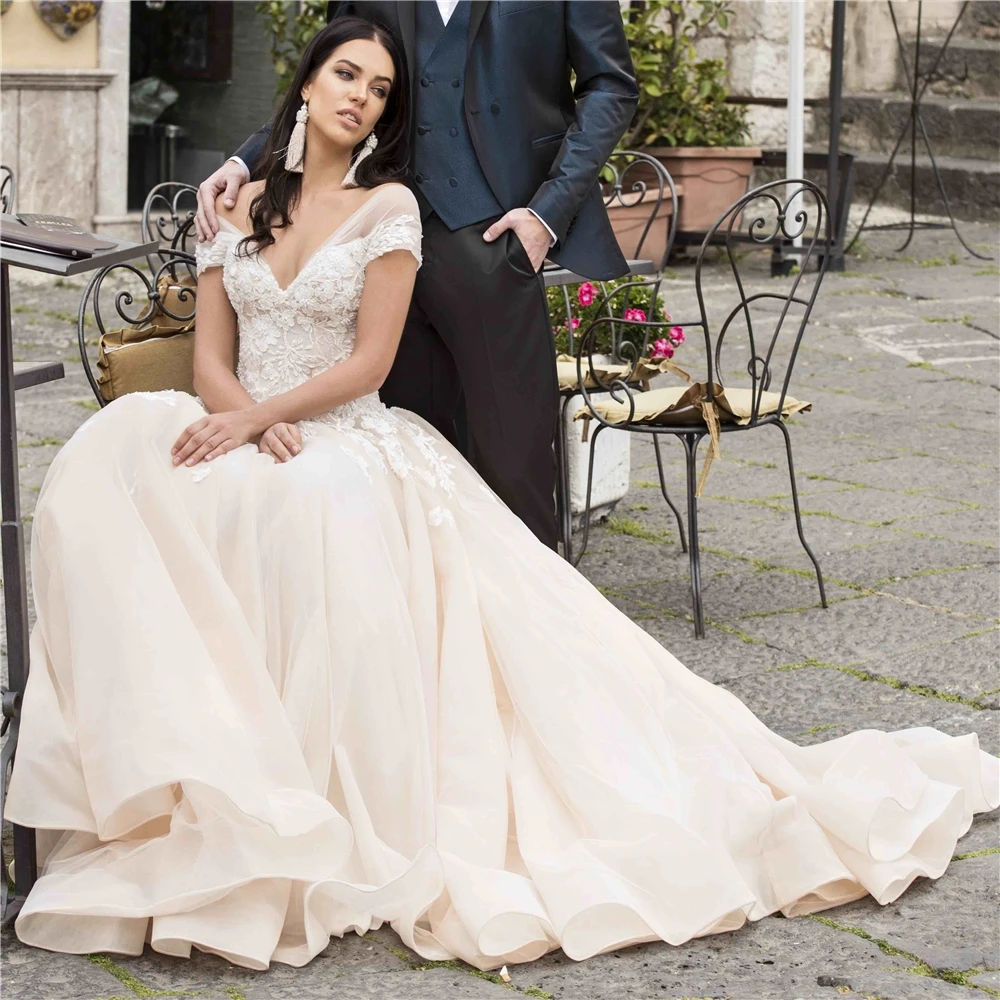 New Design Elegant Embroidered Off-shoulder Cap Sleeve Mermaid Lace long sleeve wedding dress bridal gown N06