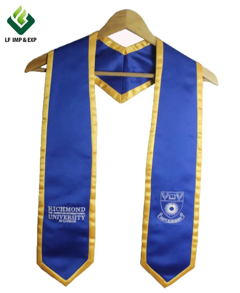 Wholesale Adult Unisex Embroidered Stole Graduation Stole /Sash With Gold Trim Royal Blue