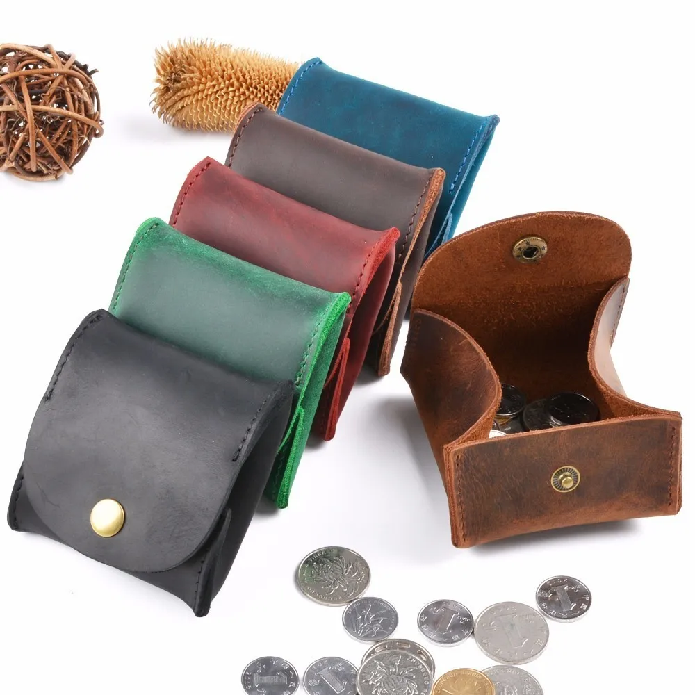Vintage Genuine Leather Coin Purse Men Woman Crazy Horse Cowhide Small Mini Wallet Wallets Storage Pocket Bag