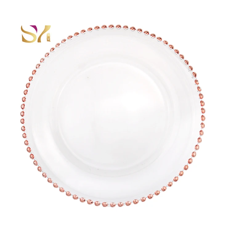Классический 13 дюймов золото с украшенными бисерами, свадебные прозрачные стеклянные тарелки оптом
