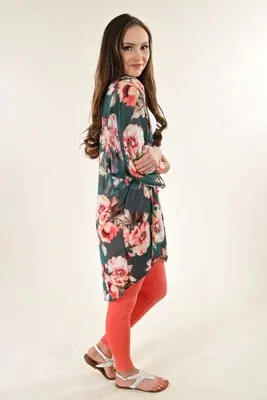 
Women Casual Floral Print Kimono Shawl Sheer Chiffon Loose Cardigan 