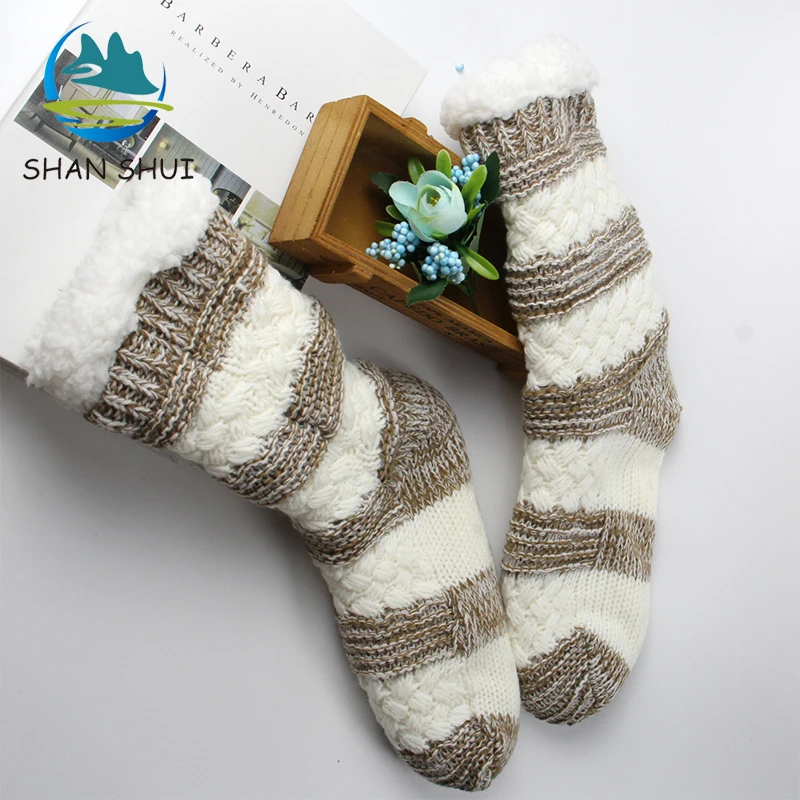 
Customized winter indoor striped women thermal home sock 