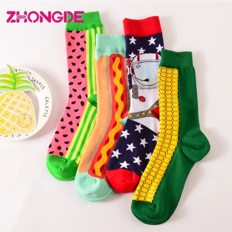 Fun funky novelty men silly socks fast food brand donut crew socks