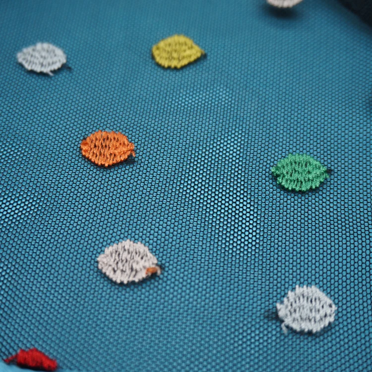 
Cute leaf shape embroidery wave embroidery mesh fabric for kids dress 