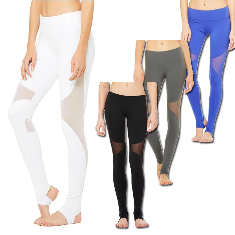OEM Women Slim Foot Tights Pants High Waist Mesh Splice Sports Compression Yoga Leggings