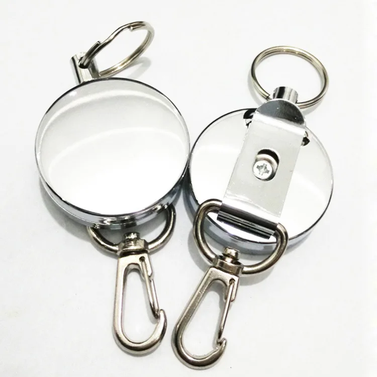 Custom logo Stainless Steel key fob retrackable keychain retractable Badge reel Name ID badge holder with Belt Clip
