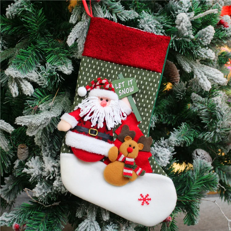 18' Christmas Lint Embroidered Christmas Stocking Gifts Candy Hanging Bag Santa Claus Snowman Hotel Home Decoration