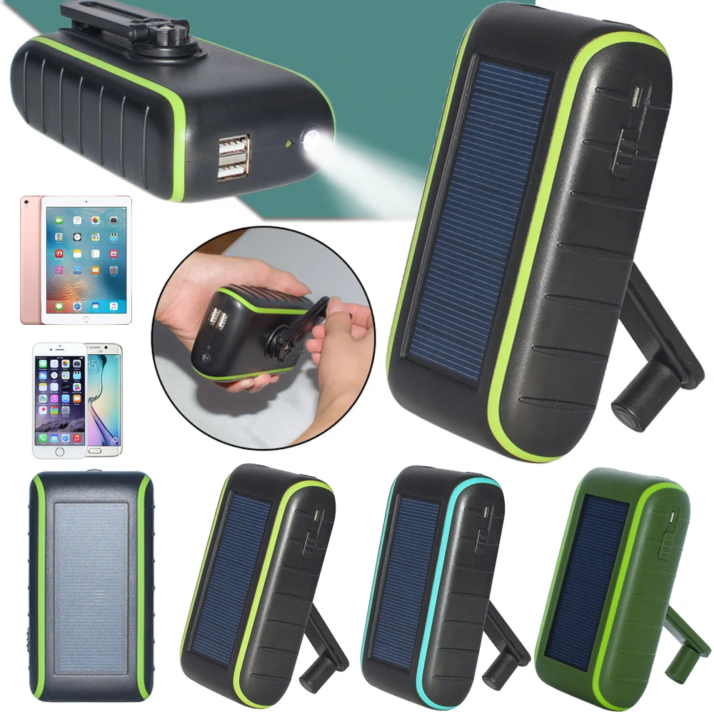 outdoor LED flashlight torch solar hand dynamo mobile phone emergency charger