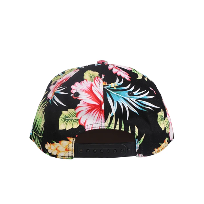 OEM High quality trendy 6 panel hat hip hop classic hawaiian flower snapback hats caps