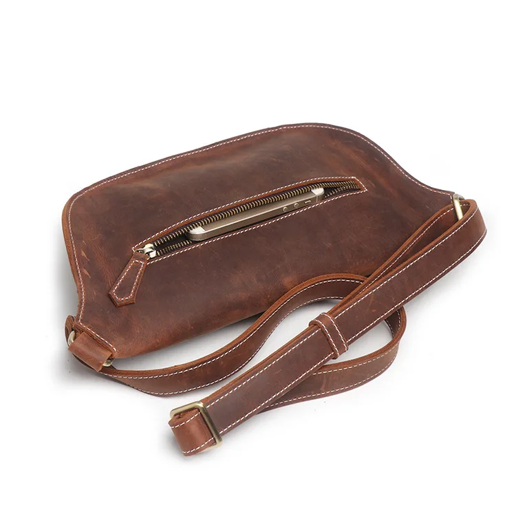Men first layer cowhide waist bag waterproof crazy horse leather chest bag