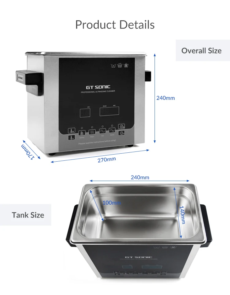Gt Sonic-D3 3L 100W 50W 40Khz Ultrasound Cleaning Equipment Degas Digital Ultrasonic Cleaning Equipment With Degas