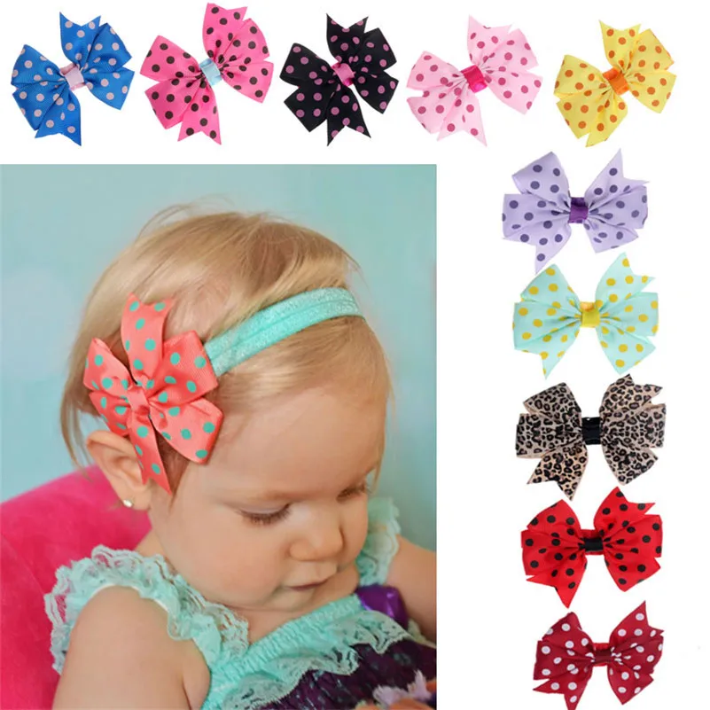 Stylish 2015 10Pcs lot Babys Headband Hairband Elastic Cloth Wave Point Bowknot Photography for girls Children